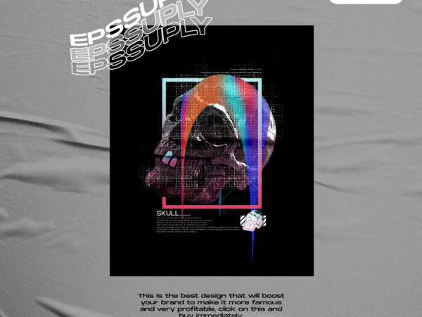 Skull head technology vaporwave aesthetic t shirt template vector