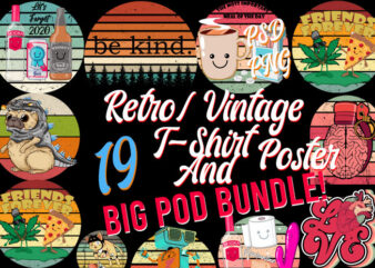 Retro Vintage Mixed 19 Png+ PSD Bundle POD Ready Top Trending Best Selling Most Popular