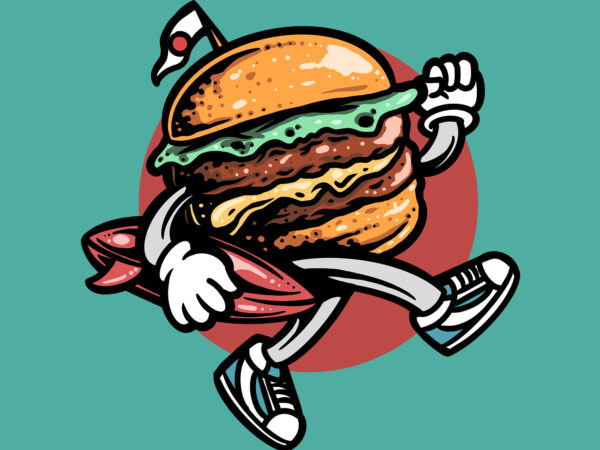 Surfing hamburger t shirt template vector