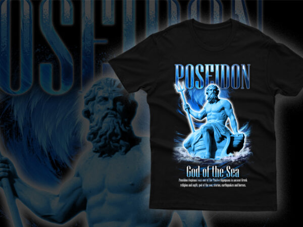 Vintage modern streetwear mythology poseidon t-shirt design