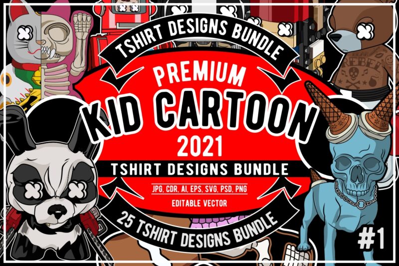 25 Kid Cartoon Tshirt Designs Bundle #1