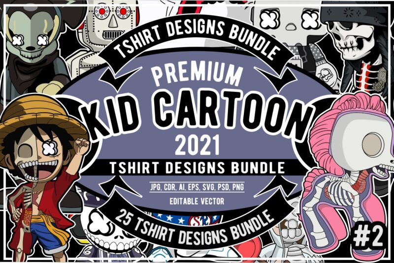 25 Kid Cartoon Tshirt Designs Bundle #2