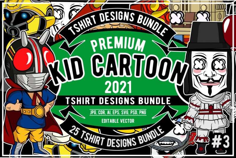 25 Kid Cartoon Tshirt Designs Bundle #3