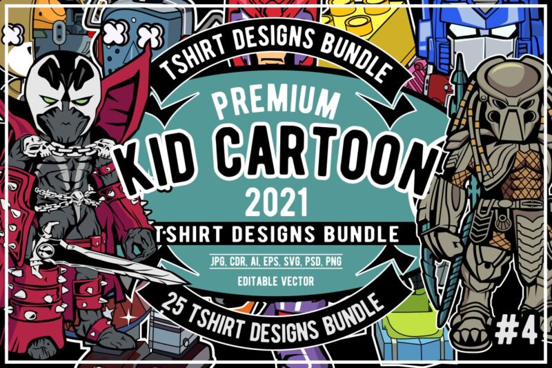 25 Kid Cartoon Tshirt Designs Bundle #4