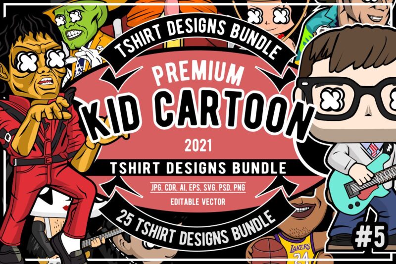 25 Kid Cartoon Tshirt Designs Bundle #5