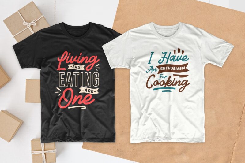 Cooking and chef typography t shirt design quotes bundle collection, Set of Eat T-shirt designs Lettering PSD SVG EPS PNG Vector