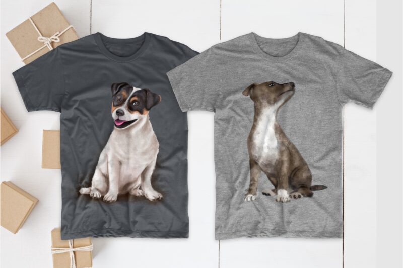 Dogs T shirt Designs Bundle Realistic Digital Painting. Funny Dog Png Collection T-shirt Design. Cute Pug, Canine, Husky, and more