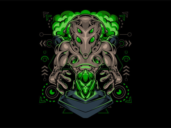 Alien monster diamond stone t shirt vector