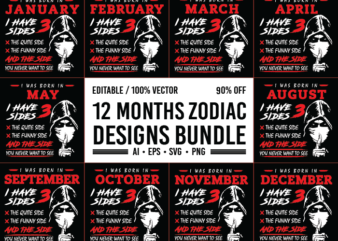 12 Months zodiac T-Shirt Design Bundle