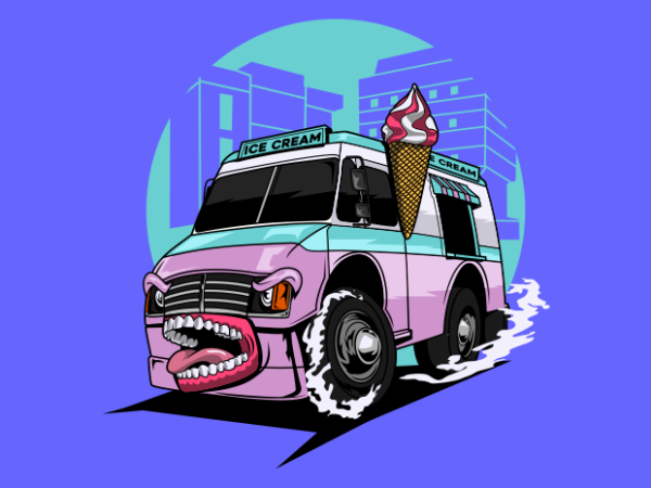 Ice cream car monster t shirt design for sale