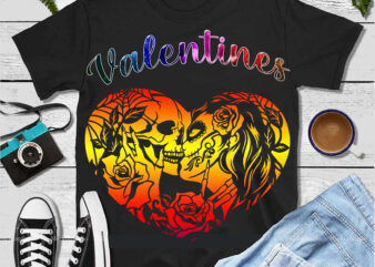 Skull design and heart shaped roses Png, Sugar skull kissing with flowers Png, Skull with flower vector, Valentine Skull love t shirt design, Death by valentine png