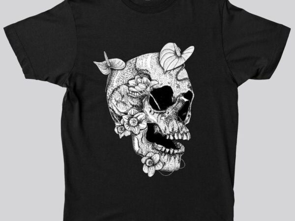 Human skull skeleton black and white vector alternative goth style hand drawn