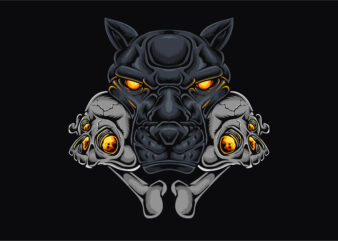 Panther head skull t shirt illustration