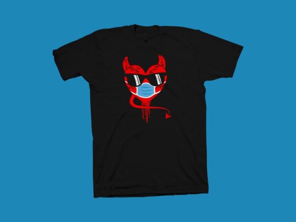 Heart devil, cool t shirt design, funny t shirt design, funny heart devil with mask and glasses vector illustration for sale
