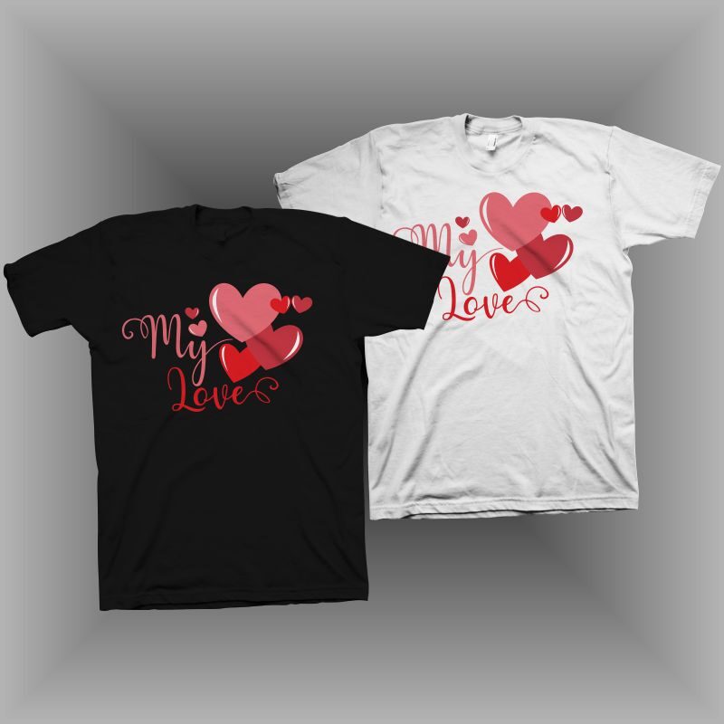 My love t shirt design, Positive calligraphy with hearts, romantic t shirt design, love t shirt design for sale