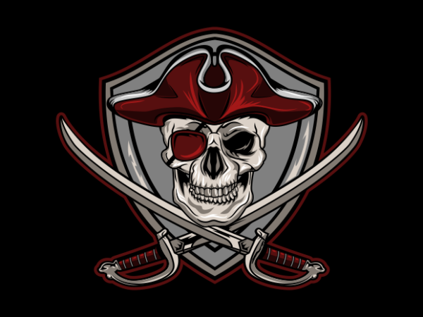 Red jolly roger skull t shirt design online