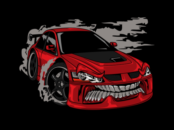 Red moster drift car t shirt design online