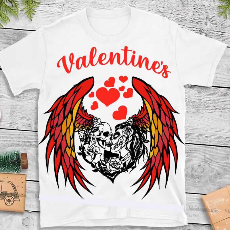 Skull kissing with flowers Svg, Heart shaped roses Svg, Skull vector, Happy Valentine’s Day t shirt design