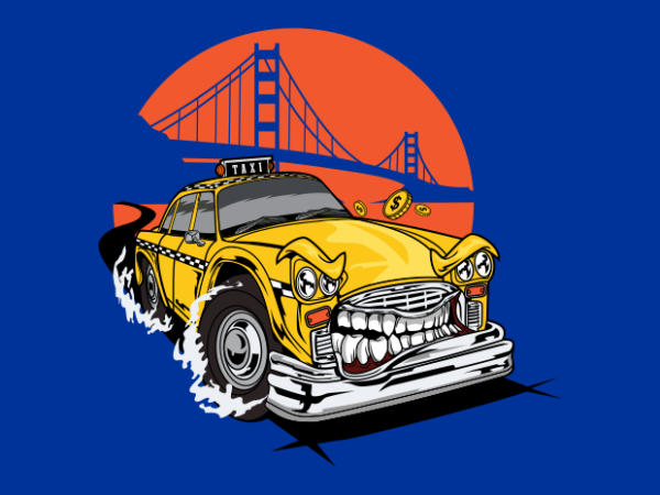 Taxi car monster t shirt designs for sale