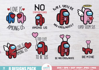 Valentine’s 2021 Among Us SVG, PNG, EPS, Pdf, for Cricut , Silhouette or Sublimation