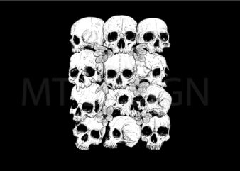Skulls Black And White Vector Alternative Goth Style Hand Drawn