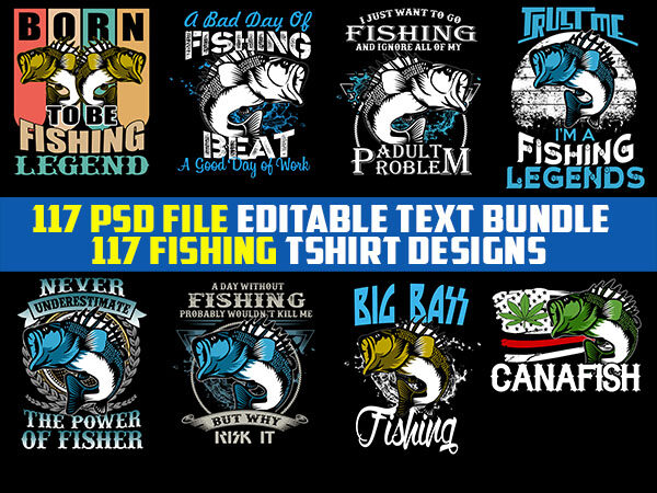 117 fishing fish bundle tshirt design completed with psd file editable text and layer