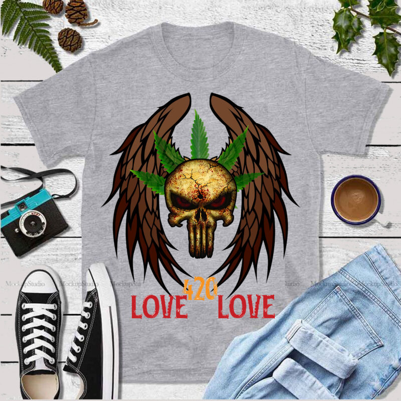 Love 420 vector, 420 Smoke, Smoke, Cannabis leaves, Cannabis vector, Skull vector, Skull, Angel wings, Angel wings PNG