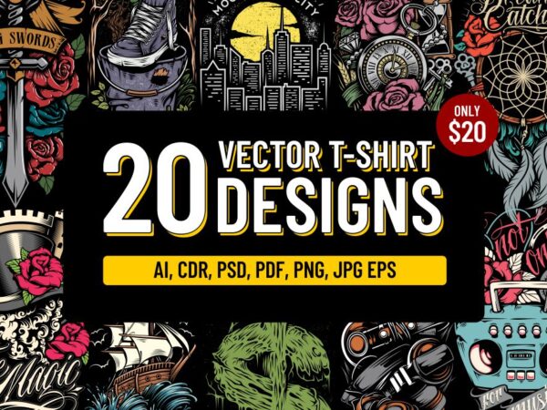 20 vector t-shirt designs bundle