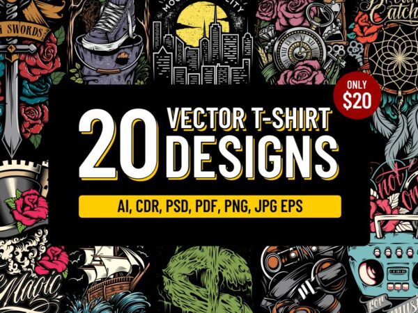 20 vector t-shirt designs bundle 20 vector t-shirt designs bundle