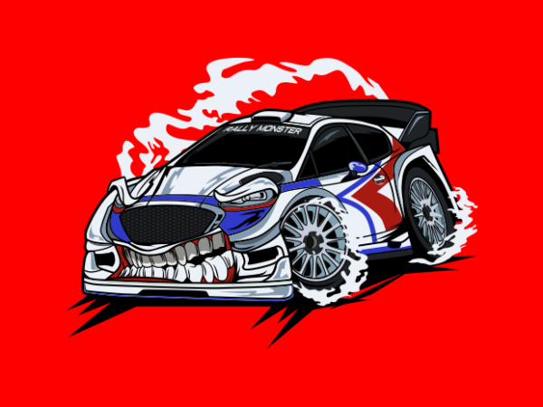 White monster rally car t shirt design for sale