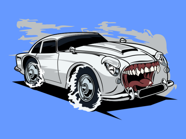 White retro monster car t shirt design for sale