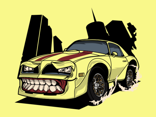 Yellow muscle car monster t shirt design template