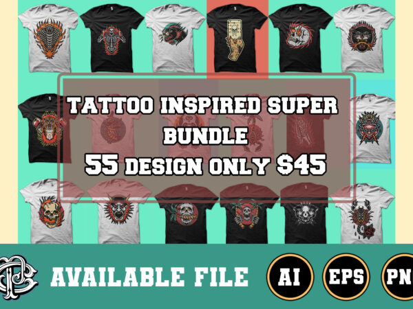 Tattoo inspired super bundle t shirt designs for sale