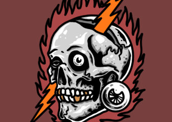 burning skull and thunder t shirt template