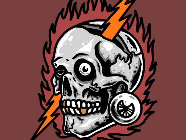 Burning skull and thunder t shirt template