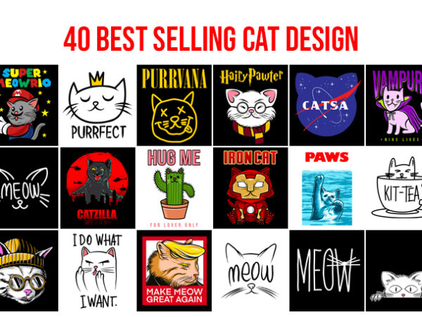 40 best selling cat design bundle ai, eps, svg, png