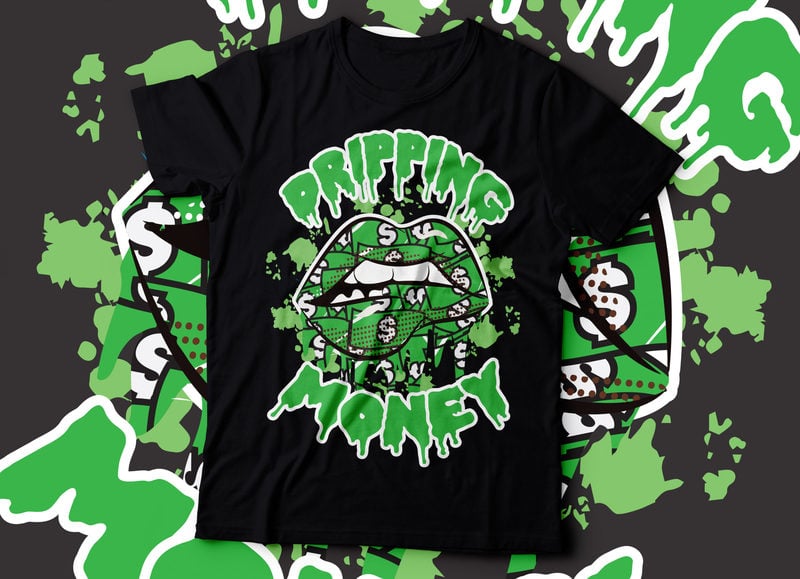 Dollar lip drip design t-shirt design | dripping money t-shirt design