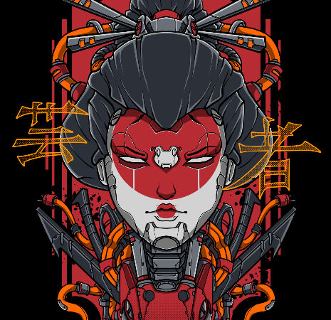 Geisha cyberwar tshirt design
