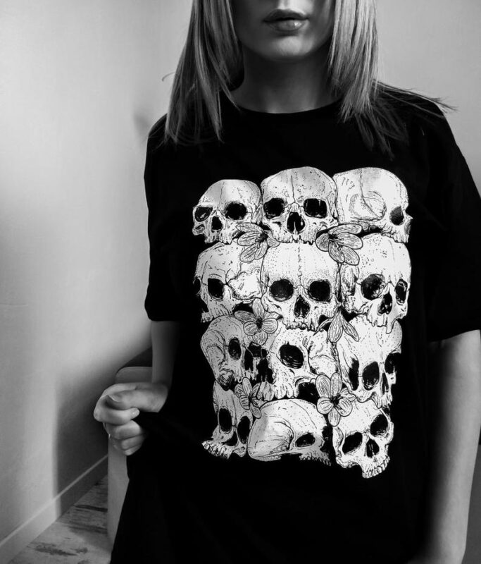 Skulls Black And White Vector Alternative Goth Style Hand Drawn