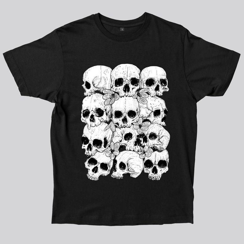 Skulls Black And White Vector Alternative Goth Style Hand Drawn