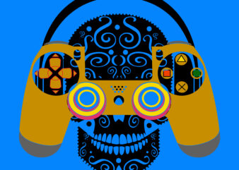 Music Skull Svg, Skull wearing headphones Svg, Skull wears a headset to play games vector, Game Svg