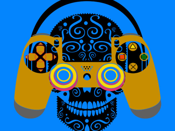 Music skull svg, skull wearing headphones svg, skull wears a headset to play games vector, game svg