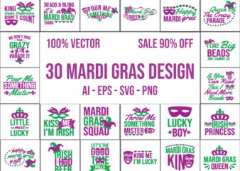 30 mardi gras t shirt designs bundle, mardi gras svg designs bundle, mardi gras craft bundle 100% Vector
