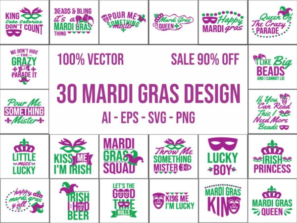 30 mardi gras t shirt designs bundle, mardi gras svg designs bundle, mardi gras craft bundle 100% vector