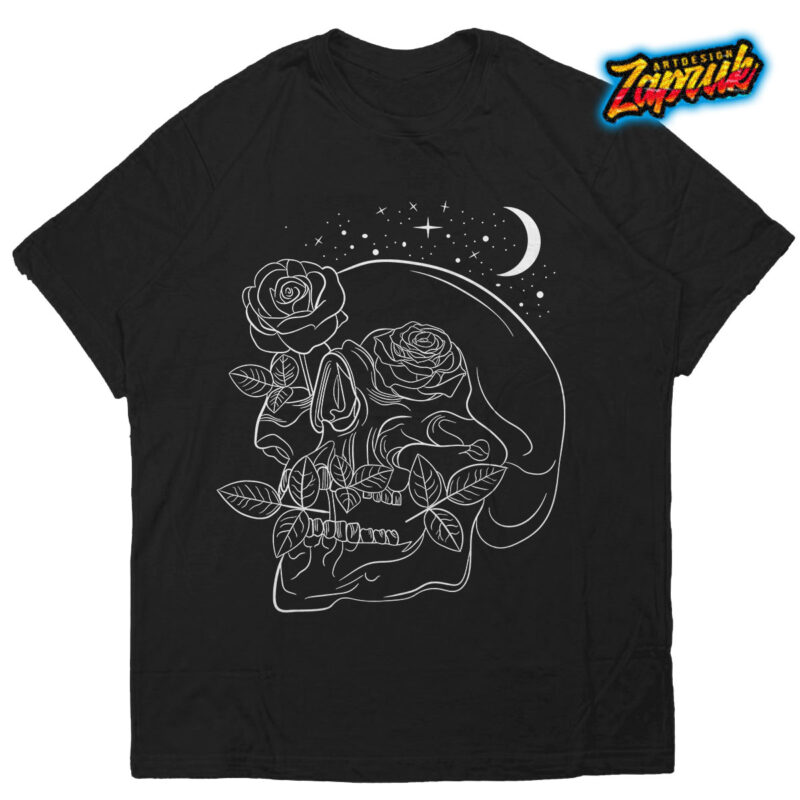 Line Art Skull rose T-shirt design