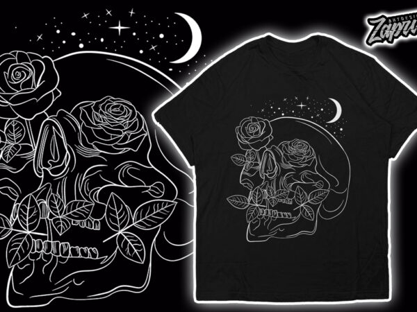 Line art skull rose t-shirt design