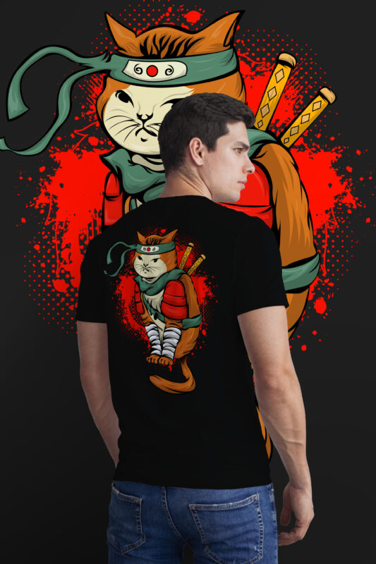 Cat Samurai T-Shirt Funny Cat Shirt Japanese Cat Ninja Cat Real Men Love Cats