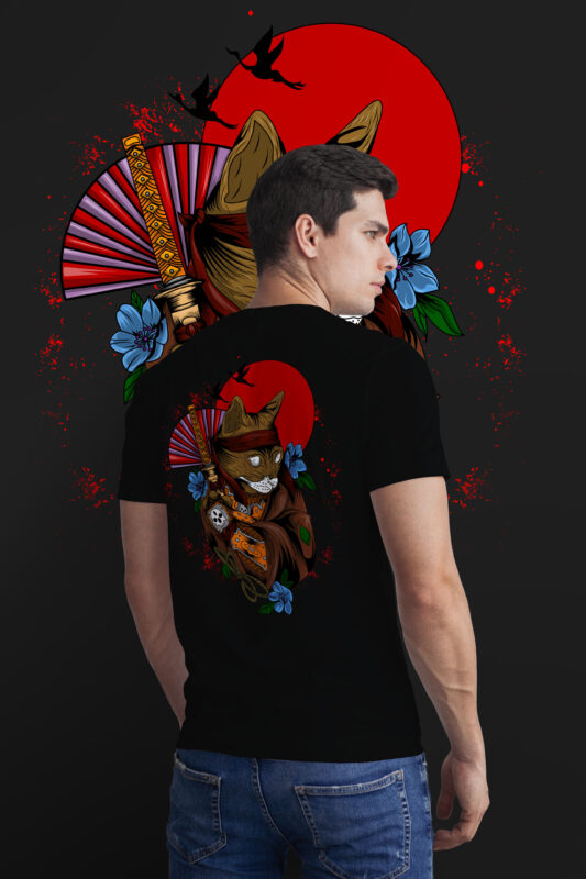 shadow of a samurai cat t-shirt design