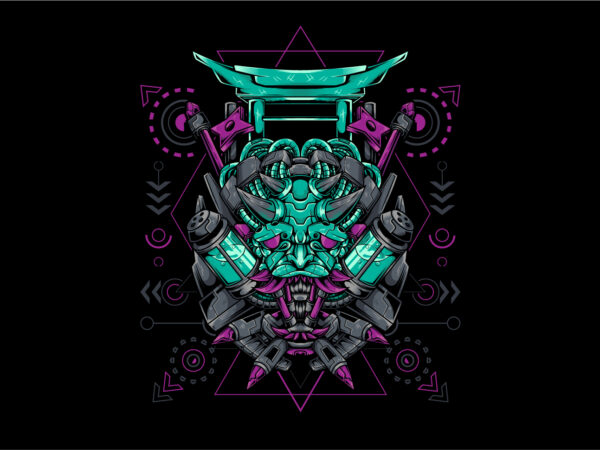 Oni mask mecha cyberpunk style t shirt design online