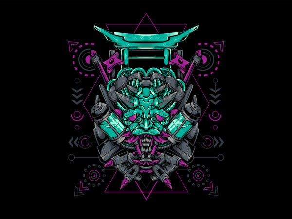 Oni mask mecha cyberpunk style t shirt design online